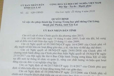 Gia Lai: Thành lập Trường THPT Chi Lăng