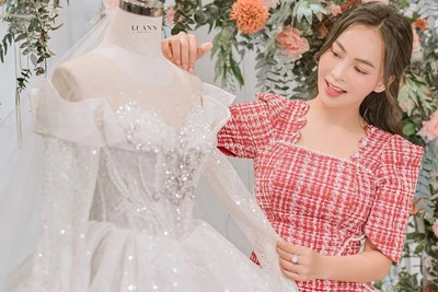 'Hoa hậu Bolero' Mỹ Ngọc chọn váy cưới đính kim cương gần 1 tỉ đồng