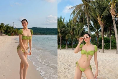 Hoa hậu Lương Thùy Linh diện bikini khoe chân dài 1,22m