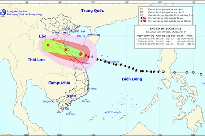 Chiều 15-9, bão số 10 sẽ vào các tỉnh từ Nghệ An đến Quảng Trị