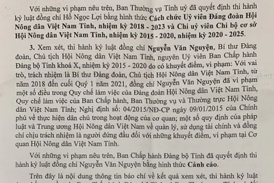 Kỷ luật Chủ tịch và Phó chủ tịch Hội Nông dân tỉnh Đồng Tháp