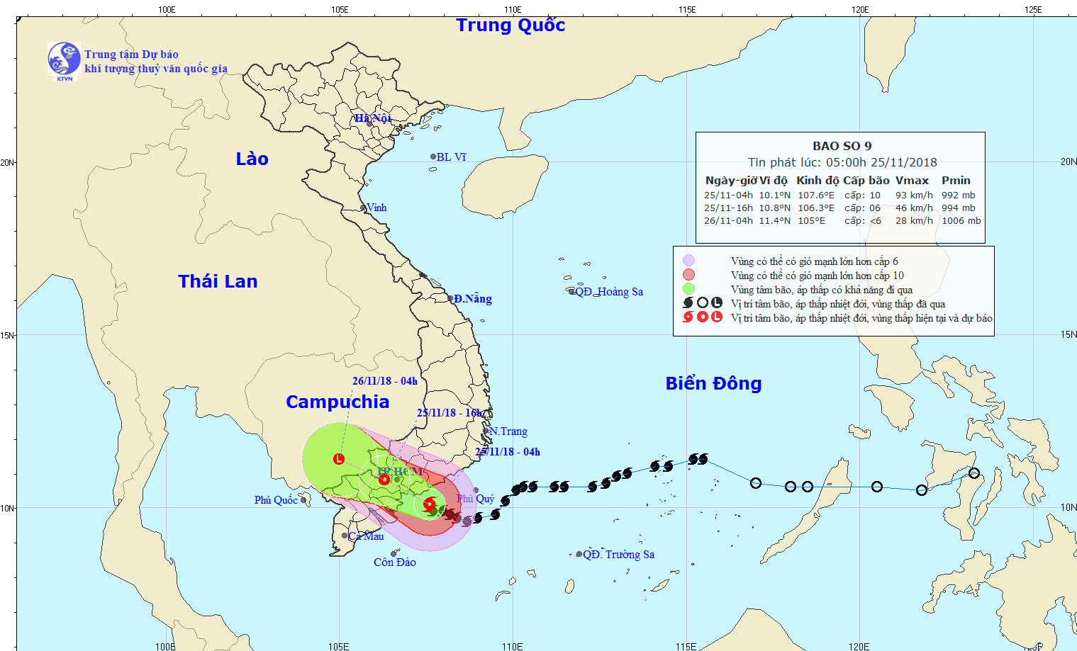 Sáng 25-11: Bão số 9 cách Vũng Tàu 60 km, gió bắt đầu mạnh lên