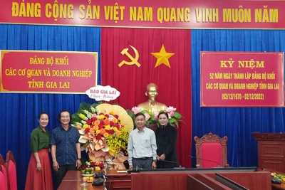 Báo Gia Lai tặng hoa chúc mừng 52 năm Ngày thành lập Đảng ủy Khối các cơ quan và Doanh nghiệp tỉnh