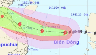 Sáng 14-11 bão số 13 ngay trên biển Việt Nam, tâm bão gió giật cấp 15, sóng cao 10m