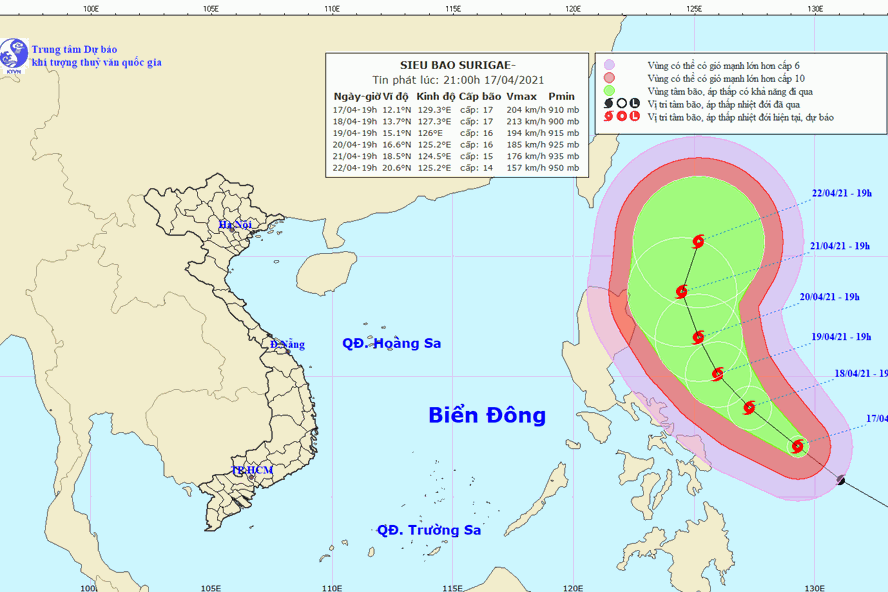 Tin bão mới nhất: Xuất hiện siêu bão Surigae giật trên cấp 17