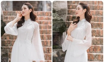 Hoa hậu Đỗ Thị Hà đẹp thuần khiết với áo dài trắng