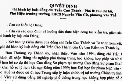 Hồi âm về trường hợp kỷ luật buộc thôi việc đối với ông Trần Cao Thành: Căn cứ pháp lý là cơ sở quan trọng nhất