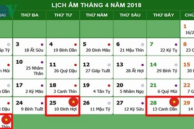 Lịch nghỉ chính thức Giỗ Tổ Hùng Vương, 30-4 và 1-5-2018