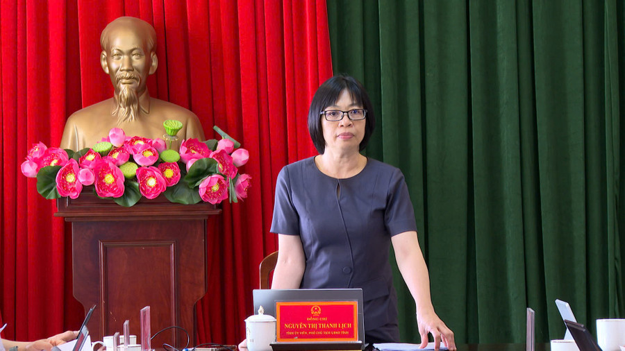 Phó Chủ tịch UBND tỉnh Nguyễn Thị Thanh Lịch phát biểu chỉ đạo tại buổi làm việc với các phường An Khê, An Bình và xã Cửu An. Ảnh: R'Piên