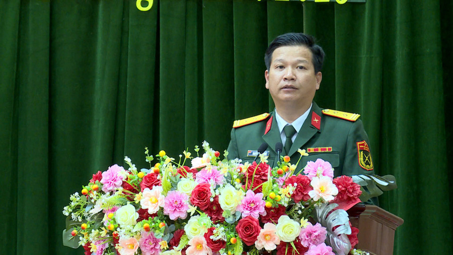 Trung tá Nguyễn Quốc Vương- Chủ nhiệm Chính trị, Công ty 74 phát biểu tại Hội nghị. Ảnh: Huy Toàn. anh-2-trung-ta-nguyen-quoc-vuong-chu-nhiem-chinh-tri.jpg