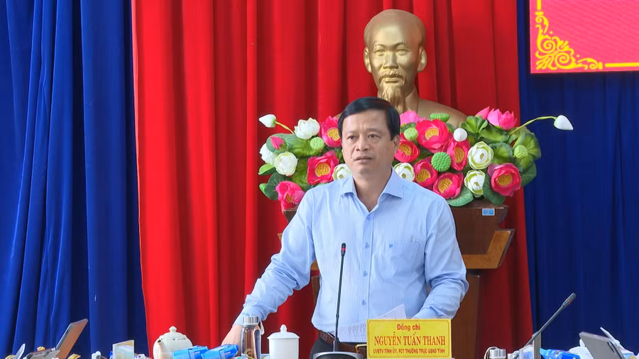 Phó Chủ tịch Thường trực UBND tỉnh Nguyễn Tuấn Thanh phát biểu tại buổi làm việc. Ảnh: R'Piên