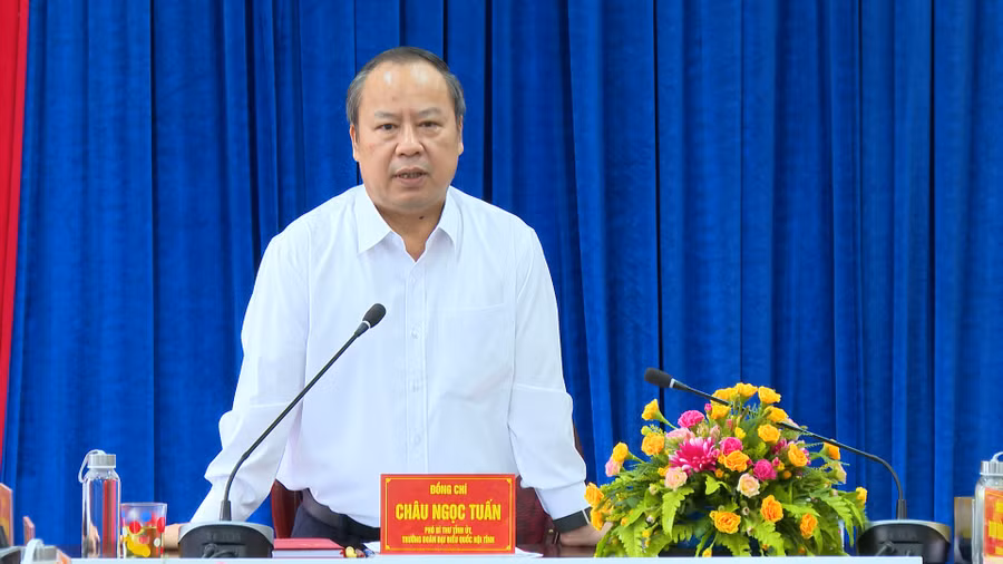 Phó Bí thư Tỉnh ủy, Trưởng đoàn đại biểu Quốc hội tỉnh Châu Ngọc Tuấn phát biểu tại buổi làm việc với Đảng ủy phường Diên Hồng. Ảnh: Viễn Khánh