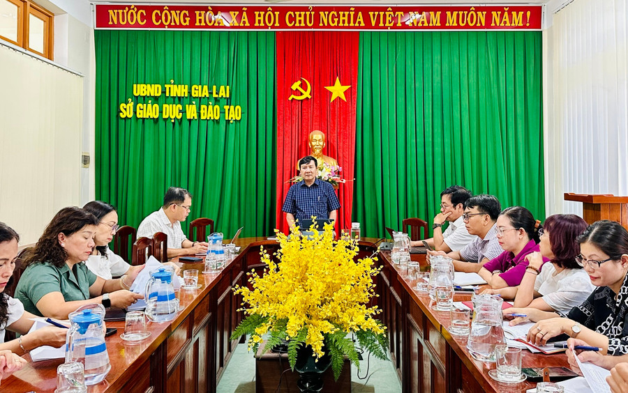 Giám đốc Sở GD&ĐT Phạm Văn Nam làm việc với đại diện các trường. Ảnh: Thảo Khuy giam-doc-so.jpg