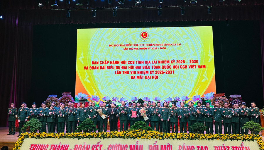 ຄະນະບໍລິຫານງານສະມາຄົມນັກຮົບເກົ່າແຂວງຢາລາຍ ໄລຍະ 2025-2030 ໄດ້ແນະນຳຕໍ່ກອງປະຊຸມ. ພາບ: T.K ra-mat-ban-chap-hanh-hoi-cuu-chien-binh.jpg