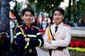 Hai anh em sinh đôi vinh dự tham gia diễu binh mừng Quốc khánh. Ảnh: Bình Quang