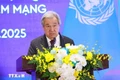 Tổng Thư ký Liên hợp quốc António Guterres gặp gỡ báo chí tại Lễ mở ký và Hội nghị cấp cao Công ước của Liên hợp quốc về Chống tội phạm mạng. Ảnh: Dương Giang/TTXVN