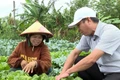 Cán bộ Phòng Kinh tế xã Vĩnh Sơn tham quan mô hình trồng rau ôn đới của chị Đinh Thị Boi (làng K3, xã Vĩnh Sơn). Ảnh: Đ.T