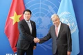 Chủ tịch nước Lương Cường gặp Tổng Thư ký Liên hợp quốc Antonio Guterres. (Ảnh: Lâm Khánh/TTXVN)