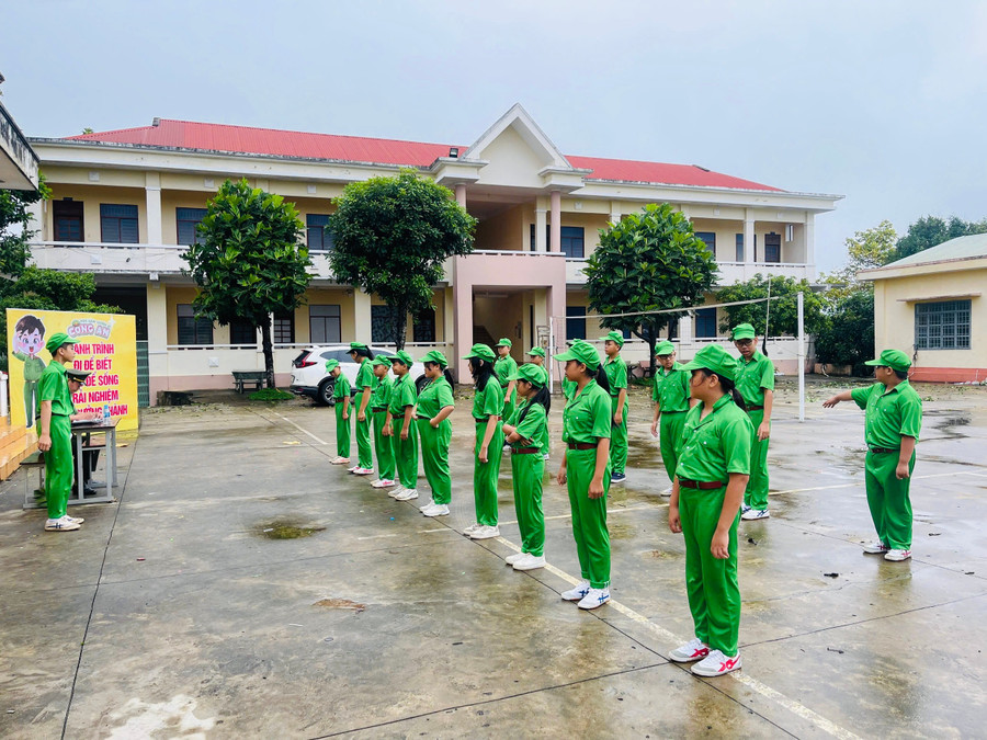 Các chiến sĩ "nhí" được hướng dẫn đội hình đội ngũ. Ảnh: M.N img-3423.jpg
