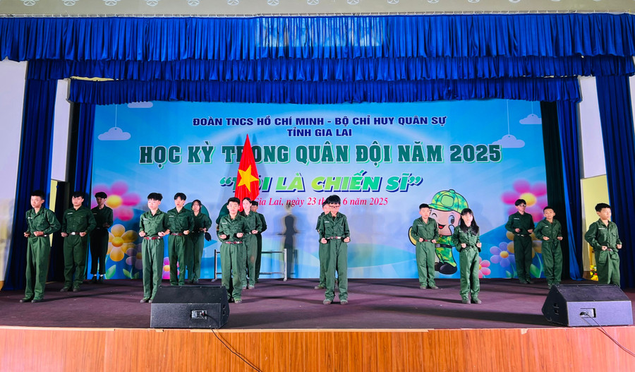 Các chiến sĩ "nhí" biểu diễn 16 động tác võ tay không tại lễ bế mạc. Ảnh: P.L f478955e73810ecd39e426c622a5f26a.jpg