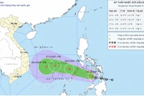 Áp thấp nhiệt đới di chuyển với tốc độ 20-25 km/h, sáng mai (26-11) sẽ đi vào biển Đông