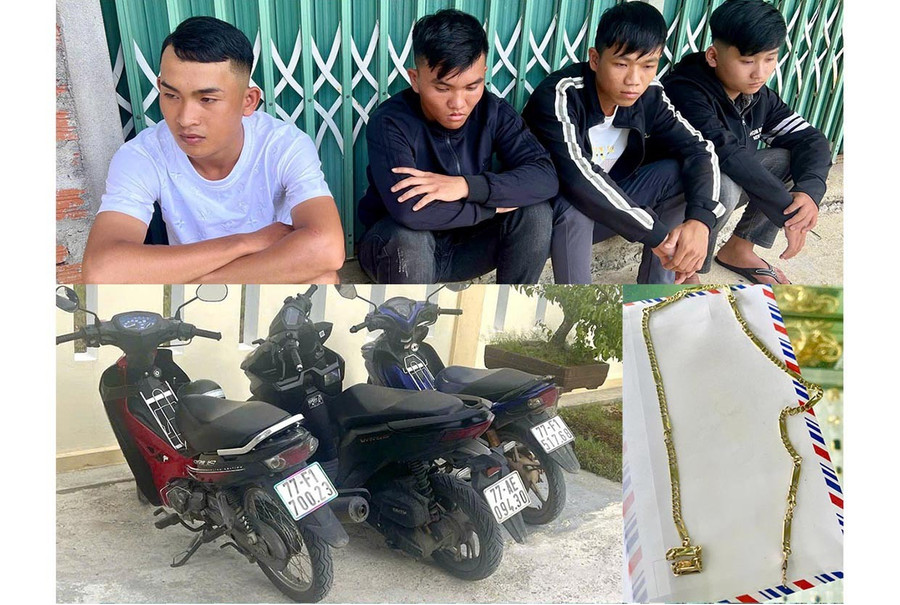 4 đối tượng và tang vật. Ảnh: ĐVCC 2anh-ghep.jpg