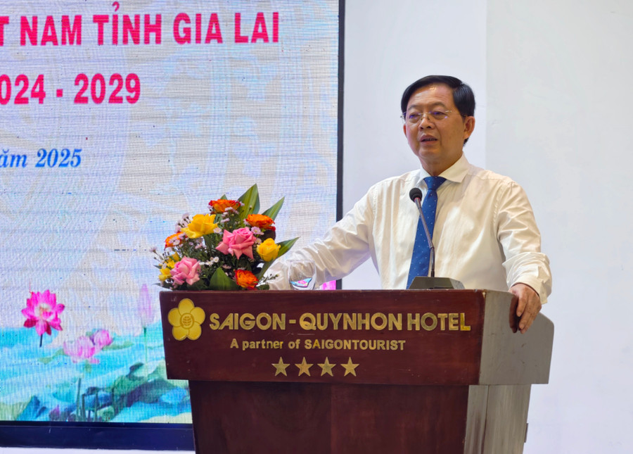 Bí thư Tỉnh ủy Hồ Quốc Dũng phát biểu chỉ đạo tại Hội nghị lần thứ nhất Ủy ban MTTQ Việt Nam tỉnh Gia Lai nhiệm kỳ 2024-2029. Ảnh: Dũng Nhân img-20250711-104754.jpg