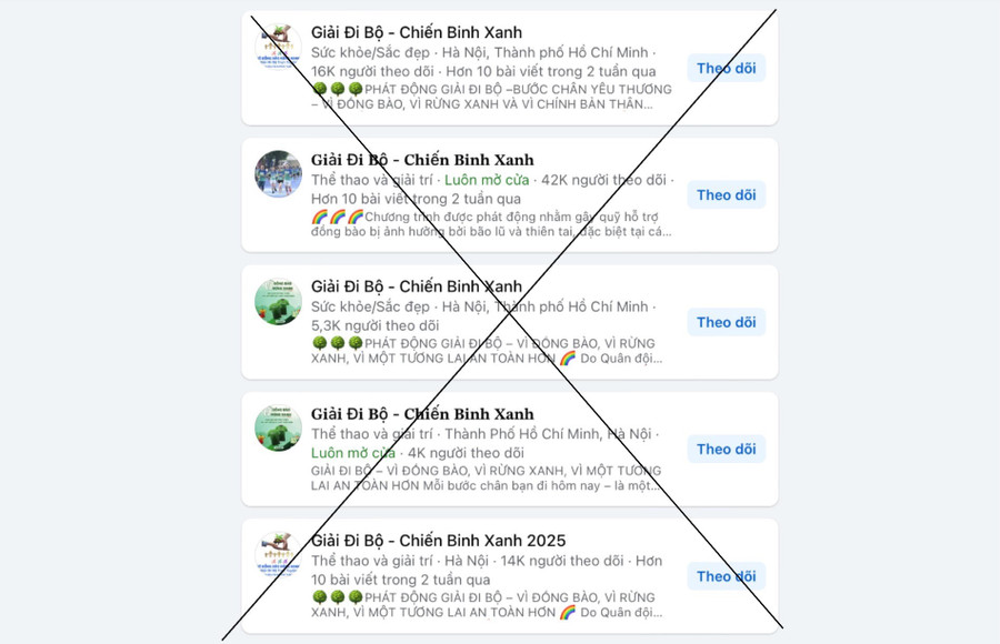 Nhiều fanpage cùng đăng tải thông tin về giải chạy bộ mạo danh Hội Chữ thập đỏ Việt Nam tổ chức. Ảnh chụp màn hình anh-man-hinh-2025-10-05-luc-143430-2716-8668.jpg