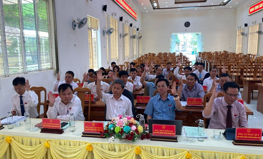Các đại biểu biểu quyết thông qua 2 dự thảo Nghị quyết. Ảnh: Phương Lộc dai-dieu-hdnd-huyen-ia-grai-khao-xiii-bieu-quyet-thong-qua-2-du-thao-nq-tai-ky-hop-thu-20-ngay-22-5-2025.jpg