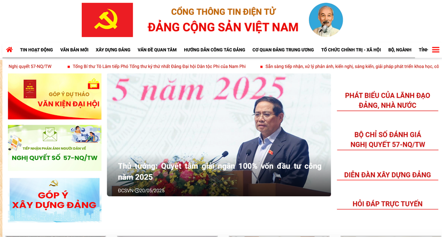 Hệ thống thông tin giám sát, đánh giá việc thực hiện Nghị quyết số 57 chính thức được đưa vào vận hành trên Cổng Thông tin điện tử Đảng Cộng sản Việt Nam. Ảnh: P.V anh-man-hinh-2025-05-20-luc-210654.png