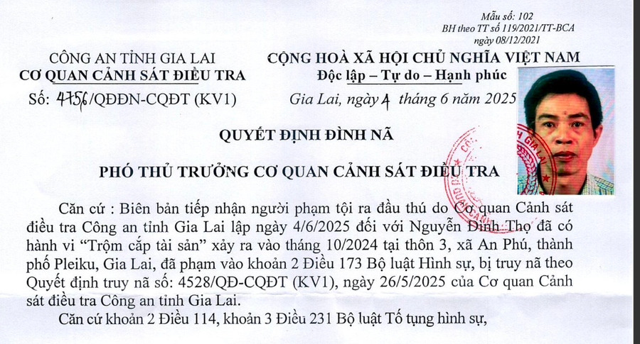 Đối tượng Nguyễn Đình Thọ đã đến cơ quan Công an đầu thú. anh-man-hinh-2025-06-07-luc-220441.png