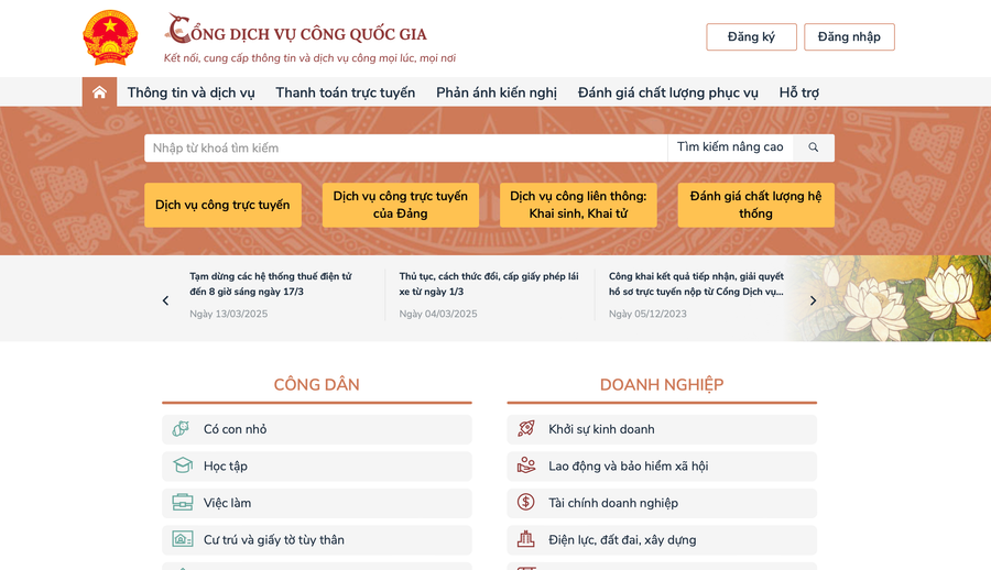 Giao diện Cổng dịch vụ công quốc gia. Ảnh: P.V anh-man-hinh-2025-06-25-luc-081346.png