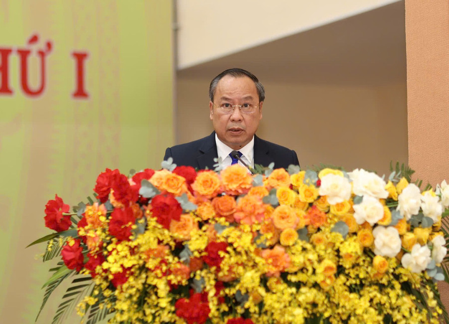 Đồng chí Châu Ngọc Tuấn-Phó Bí thư Tỉnh ủy, Trưởng đoàn Đại biểu Quốc hội tỉnh phát biểu chỉ đạo đại hội. Ảnh: Hữu Nở z6899329037570-f2d695a15710c170ece2a811d147784f.jpg