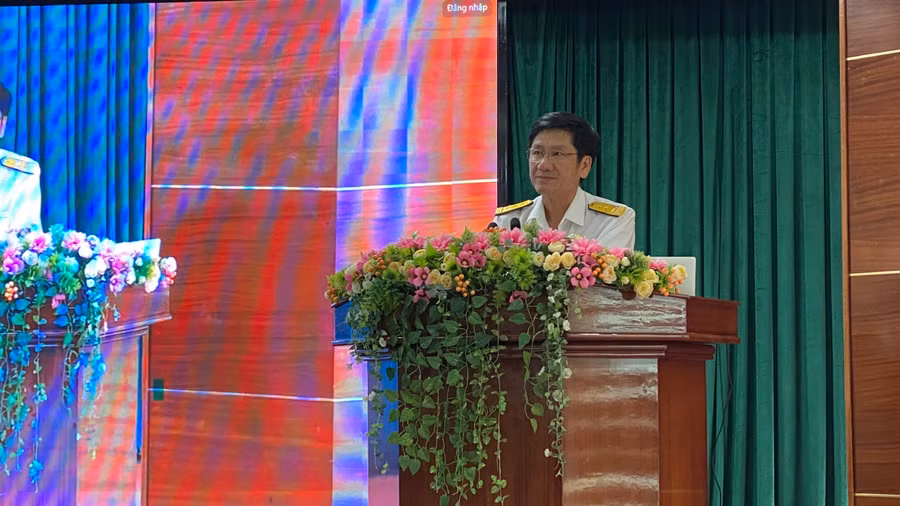 Ông Lê Minh Nhựt-Cục trưởng Cục Thuế tỉnh Gia Lai phát biểu khai mạc hội nghị đối thoại với doanh nghiệp về chính sách thuế. Ảnh: Sơn Ca