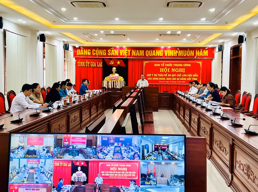 Quang cảnh hội nghị tại điểm cầu Tỉnh ủy Gia Lai. Ảnh: P.L