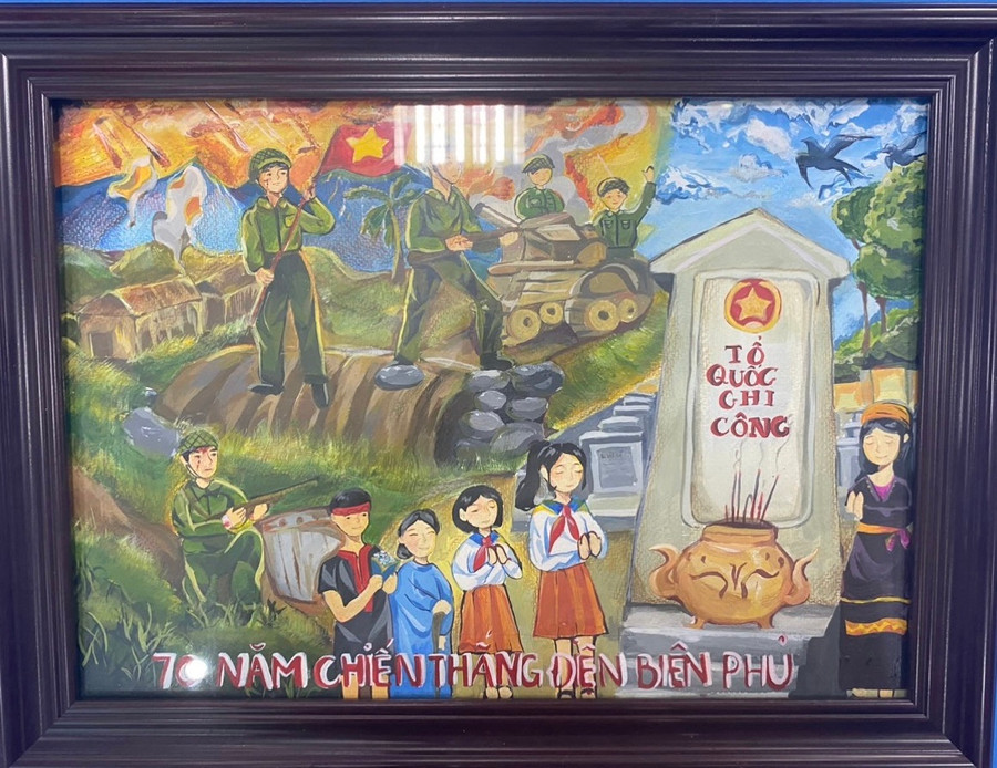 Tranh vẽ của em Nguyễn Ngọc Tuyết Nhi (lớp 8A, Trường THCS Hùng Vương, thị trấn Ia Kha, huyện Ia Grai). Ảnh: M.N