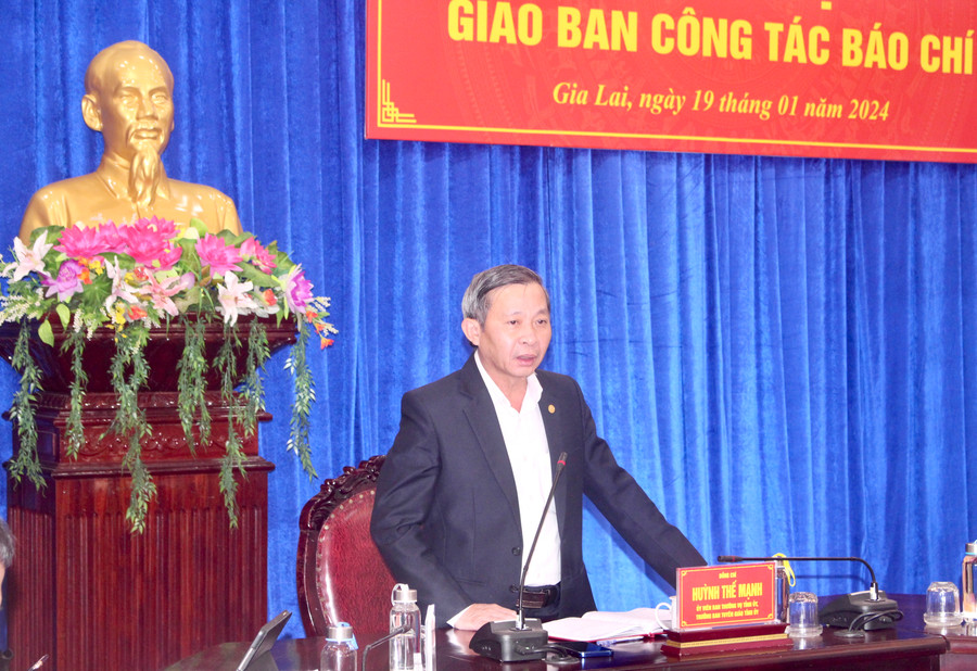 Trưởng ban Tuyên giáo Tỉnh ủy Huỳnh Thế Mạnh phát biểu kết luận hội nghị. Ảnh: P.L