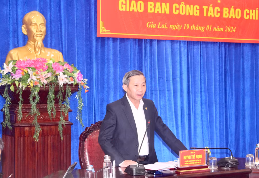 Trưởng ban Tuyên giáo Tỉnh ủy Huỳnh Thế Mạnh phát biểu kết luận hội nghị. Ảnh: P.L