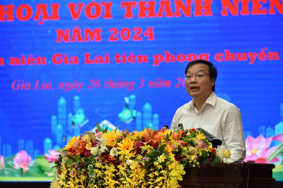 Chủ tịch UBND tỉnh Gia Lai Trương Hải Long phát biểu khai mạc hội nghị đối thoại. Ảnh: Đ.T