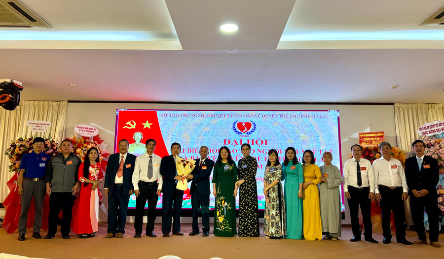 Ban Chấp hành Hội Bảo trợ người khuyết tật và Bảo vệ quyền trẻ em tỉnh khóa VI ra mắt tại Đại hội. Ảnh P.L Ban Chấp hành Hội Bảo trợ người khuyết tật và Bảo vệ quyền trẻ em tỉnh khóa VI ra mắt tại Đại hội. Ảnh P.L