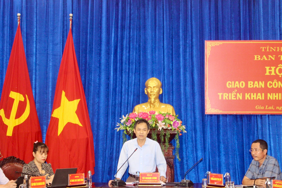 Phó Trưởng ban Tuyên giáo Tỉnh ủy Võ Hoàng Bình chủ trì hội nghị giao ban. Ảnh: P.L Phó Trưởng ban Tuyên giáo Tỉnh ủy Võ Hoàng Bình chủ trì hội nghị giao ban. Ảnh: P.L