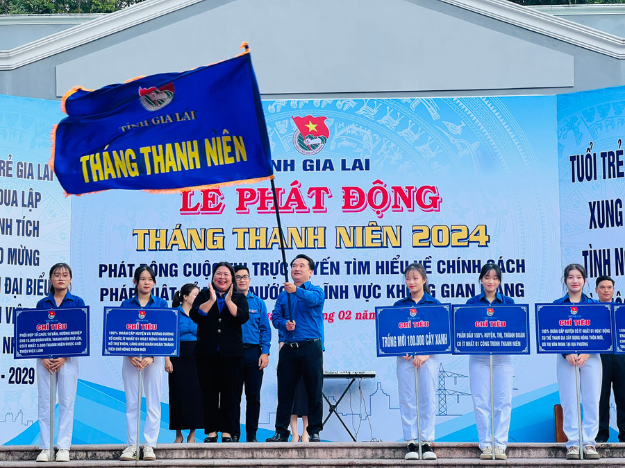 Ban Thường vụ Tỉnh Đoàn Gia Lai phát động Tháng Thanh niên năm 2024 và đặt ra 10 chỉ tiêu trọng tâm. Ảnh: P.L