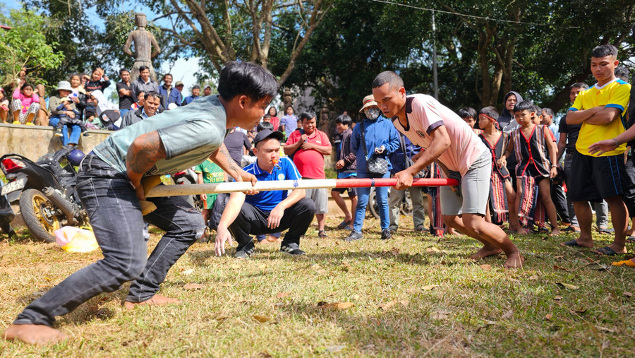 Các vận động viên tham gia môn đẩy gậy. Ảnh: P.L