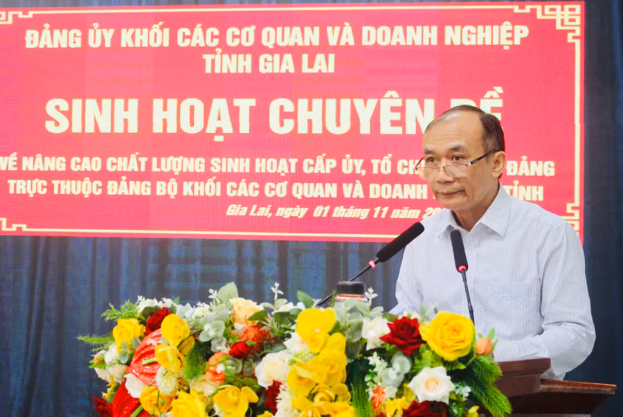 Bí thư Đảng ủy Khối Huỳnh Minh Thuận phát biểu kết luận buổi sinh hoạt chuyên đề. Ảnh: P.L