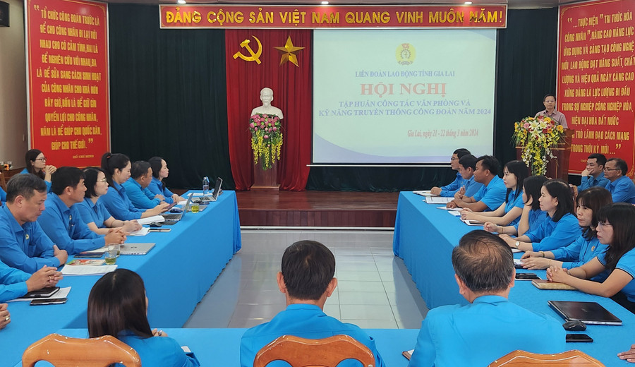 Quang cảnh buổi tập huấn công tác văn phòng và kỹ năng truyền thông Công đoàn năm 2024. Ảnh: Phạm Ngọc