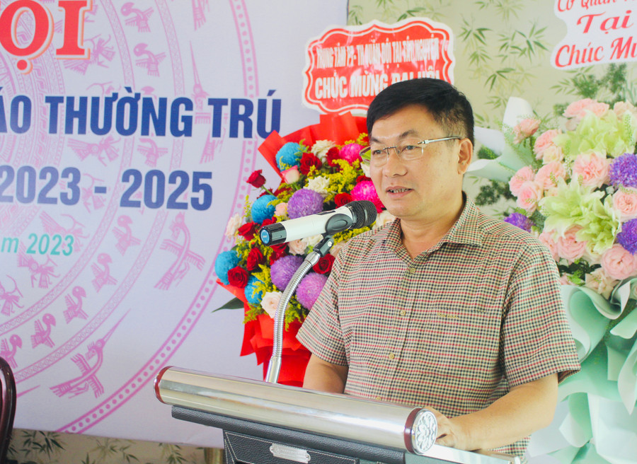 Chủ tịch Hội Nhà báo tỉnh Gia Lai Huỳnh Kiên phát biểu chỉ đạo tại Đại hội. Ảnh: P.L