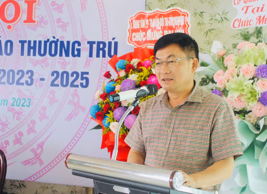 Chủ tịch Hội Nhà báo tỉnh Gia Lai Huỳnh Kiên phát biểu chỉ đạo tại Đại hội. Ảnh: P.L