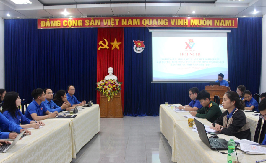 Quang cảnh hội nghị tại điểm cầu Tỉnh Đoàn Gia Lai. Ảnh: Phan Lài Quang cảnh hội nghị tại điểm cầu Tỉnh Đoàn Gia Lai. Ảnh: Phan Lài