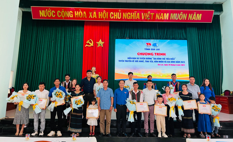 Hội LHTN Việt Nam tỉnh Gia Lai tặng bằng khen cho 15 gia đình trẻ tiêu biểu của huyện Chư Prông. Ảnh P.L Hội LHTN Việt Nam tỉnh Gia Lai tặng bằng khen cho 15 gia đình trẻ tiêu biểu của huyện Chư Prông. Ảnh P.L