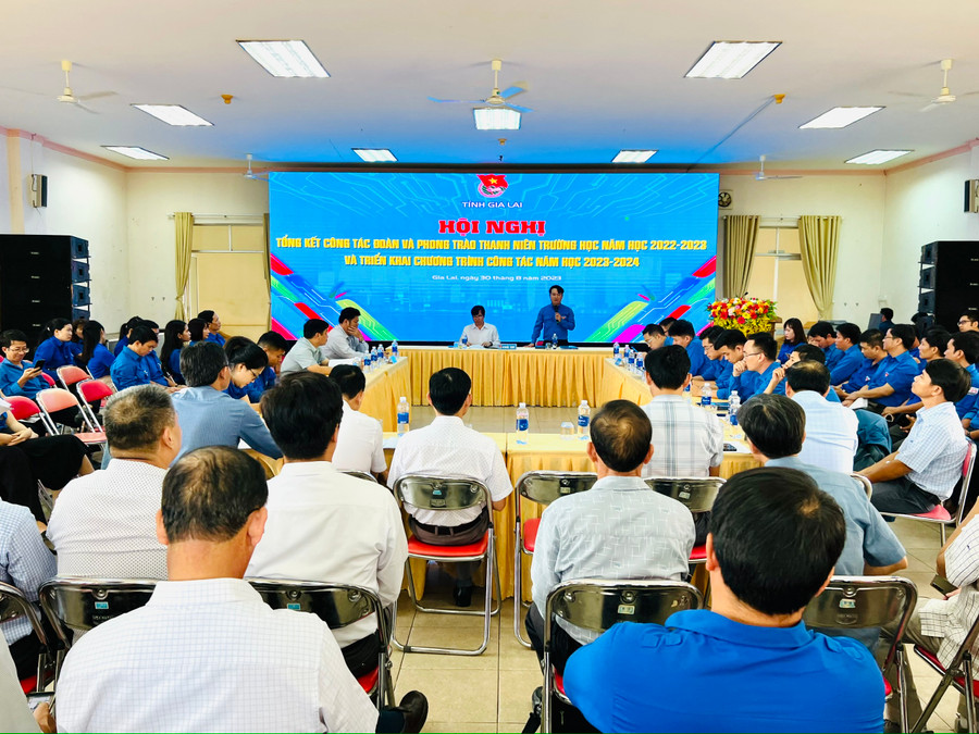 Quang cảnh hội nghị tổng kết công tác Đoàn và phong trào thanh niên trường học năm học 2022-2023. Ảnh: P.L Quang cảnh hội nghị tổng kết công tác Đoàn và phong trào thanh niên trường học năm học 2022-2023. Ảnh: P.L
